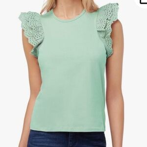 Joe's Jeans Eyelet Sleeve Top Size XS Gossamer Green